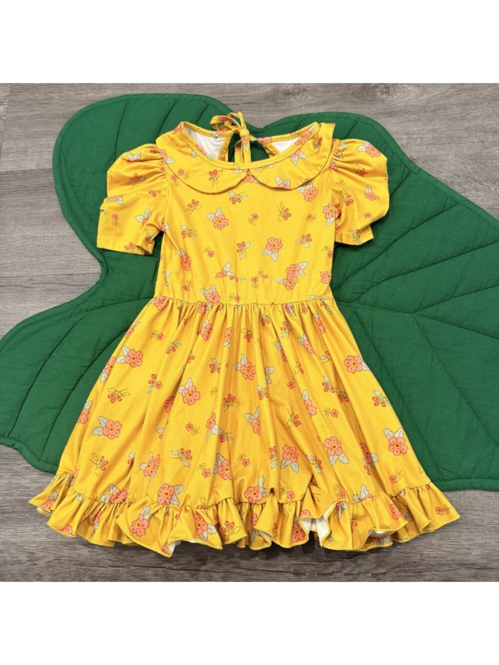 Girlhood Girls 6 Yellow Floral Ruffle Puff Sleeve Twirl Dress